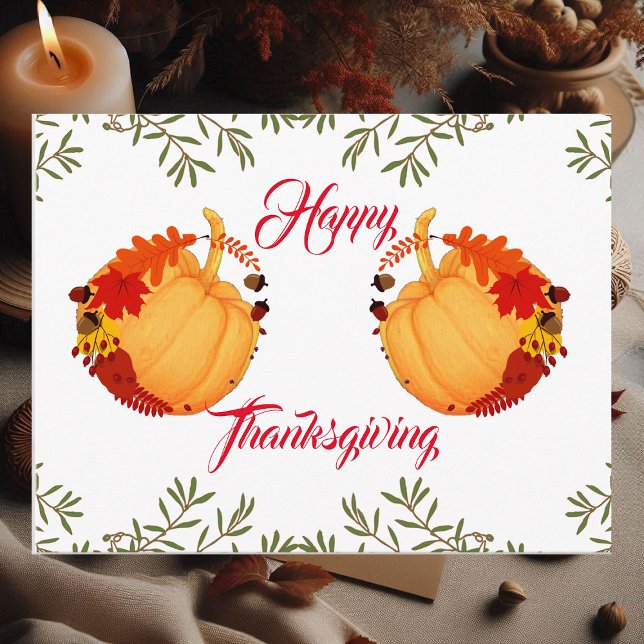 Cartes Pour Fêtes Annuelles Bon thanksgiving d'érable à maïs orange Citrouille (Orange Pumpkin Fall Maple Acorn Happy Thanksgiving Holiday Postcard)