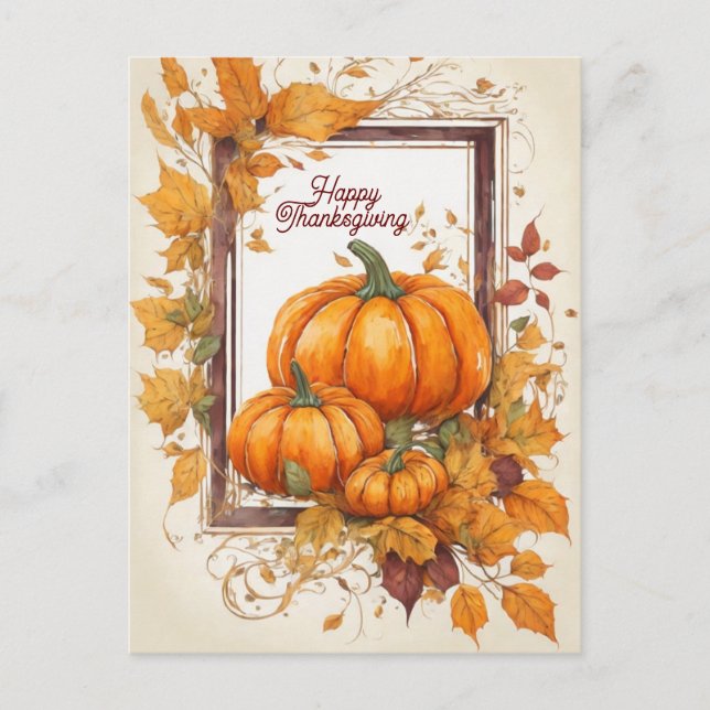 Cartes Pour Fêtes Annuelles Bon thanksgiving design avec citrouille et feuille (Devant)