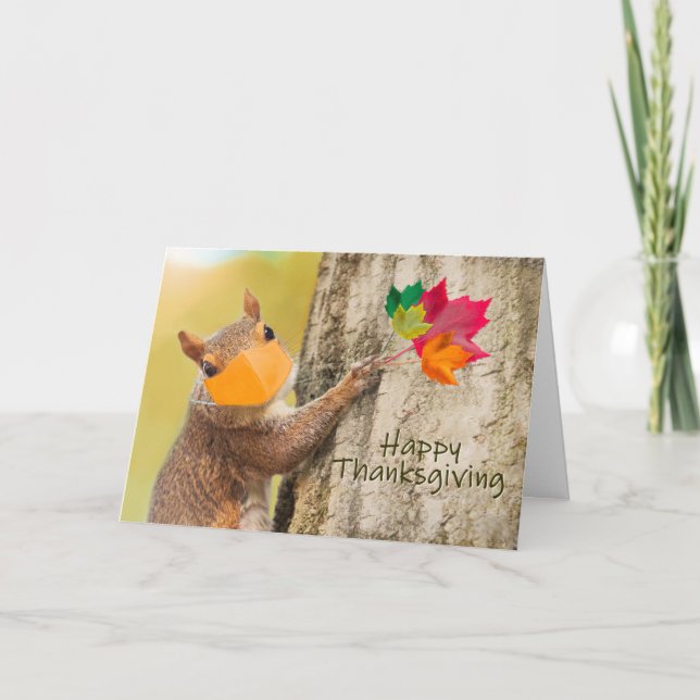 Cartes Pour Fêtes Annuelles Bon thanksgiving écureuil en masque facial (Devant)