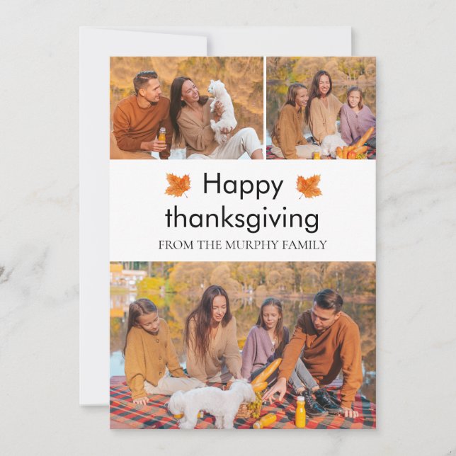 Cartes Pour Fêtes Annuelles Bon thanksgiving élégant Feuilles d'automne 3 Phot (Devant)