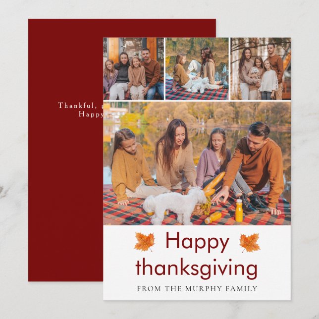 Cartes Pour Fêtes Annuelles Bon thanksgiving élégant Feuilles d'automne 4 Phot (Devant / Derrière)