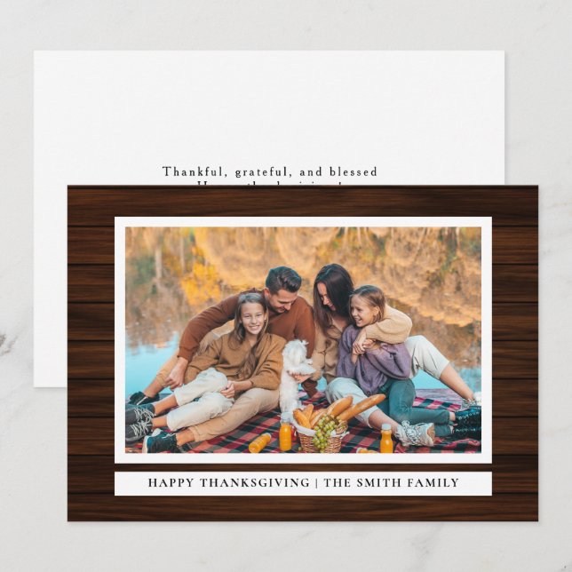 Cartes Pour Fêtes Annuelles Bon thanksgiving en bois rustique photo d'automne (Devant / Derrière)