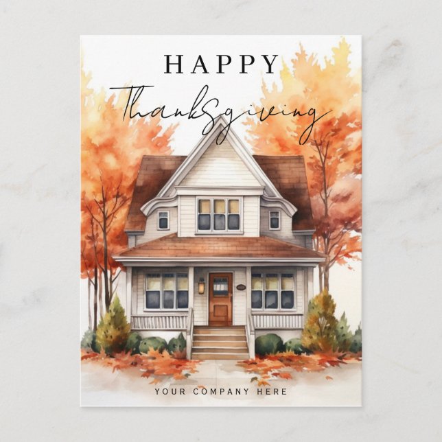 Cartes Pour Fêtes Annuelles Bon thanksgiving Fall Watercolor House Immo (Devant)