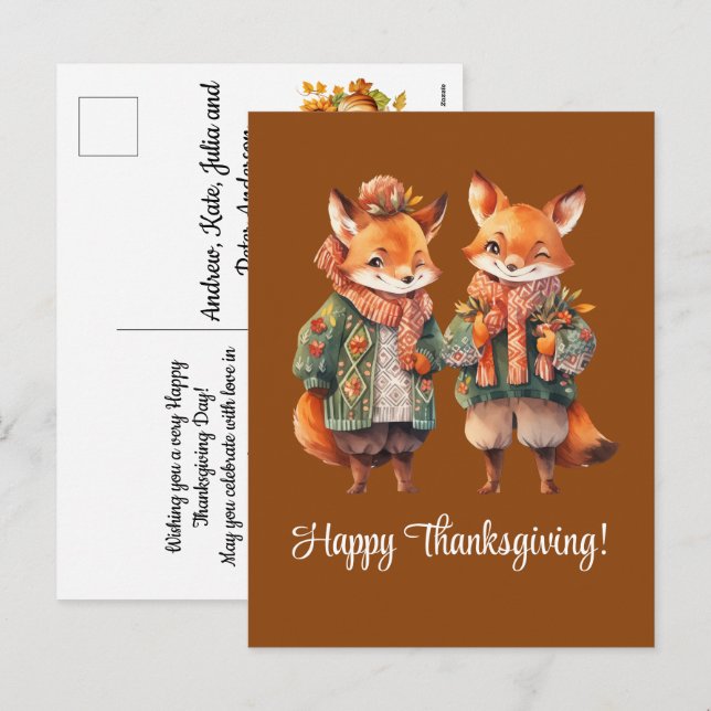 Cartes Pour Fêtes Annuelles Bon thanksgiving famille Fox (Devant / Derrière)