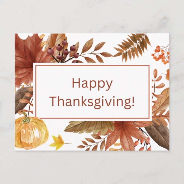 Cartes Pour Fêtes Annuelles Bon thanksgiving Feuilles d'aquarelle et baies (Devant)