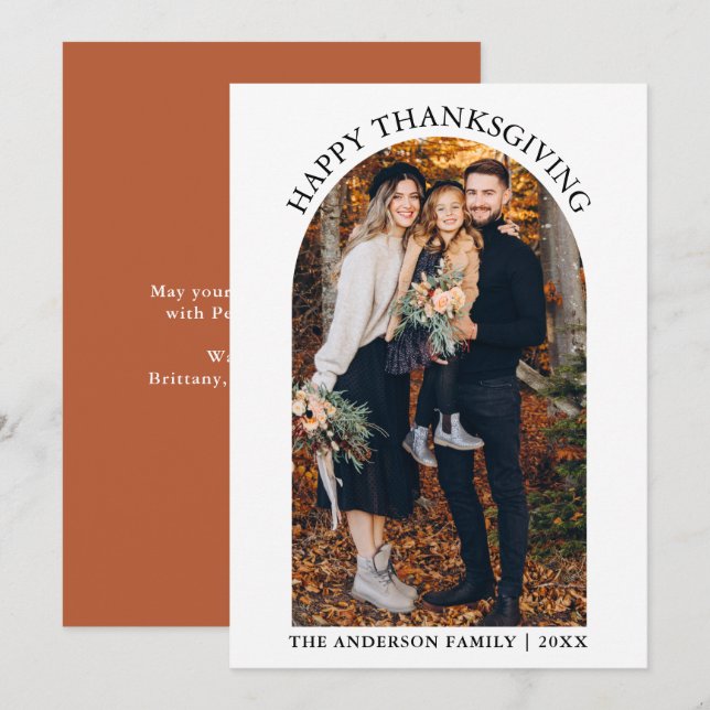 Cartes Pour Fêtes Annuelles Bon thanksgiving moderne Photo Arch Terracotta (Devant / Derrière)