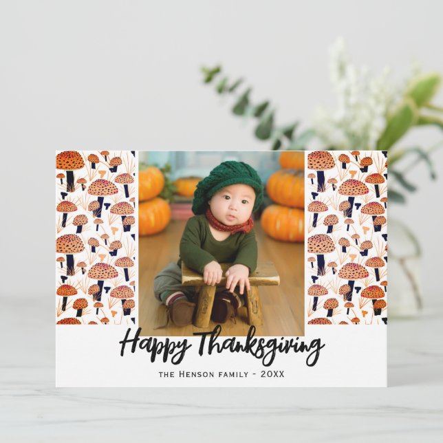 Cartes Pour Fêtes Annuelles Bon thanksgiving Orange Champhroom photo automne (Debout devant)