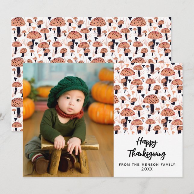 Cartes Pour Fêtes Annuelles Bon thanksgiving Orange Champhroom photo automne (Devant / Derrière)