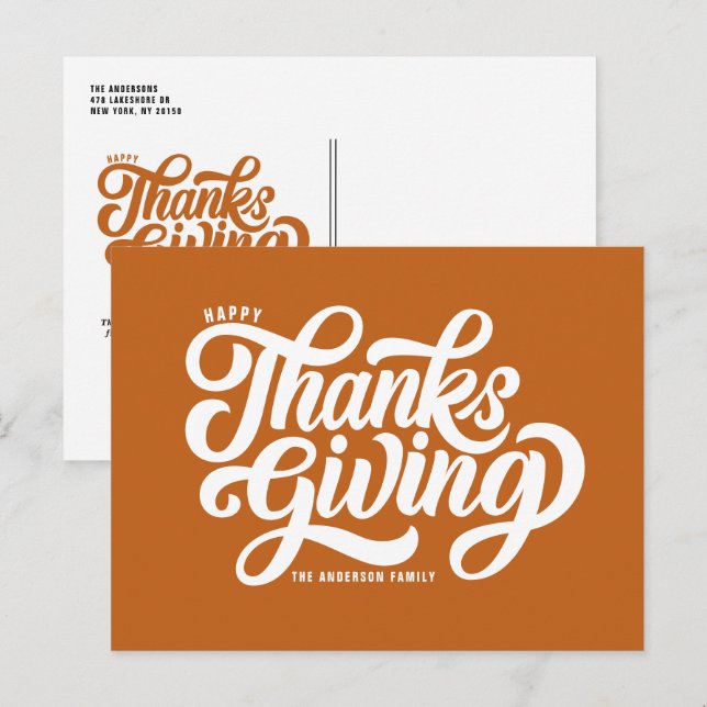 Cartes Pour Fêtes Annuelles Bon thanksgiving orange de script en gras (Devant / Derrière)