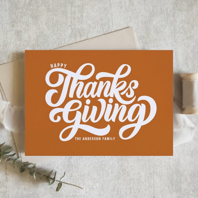 Cartes Pour Fêtes Annuelles Bon thanksgiving orange de script en gras (Créateur téléchargé)