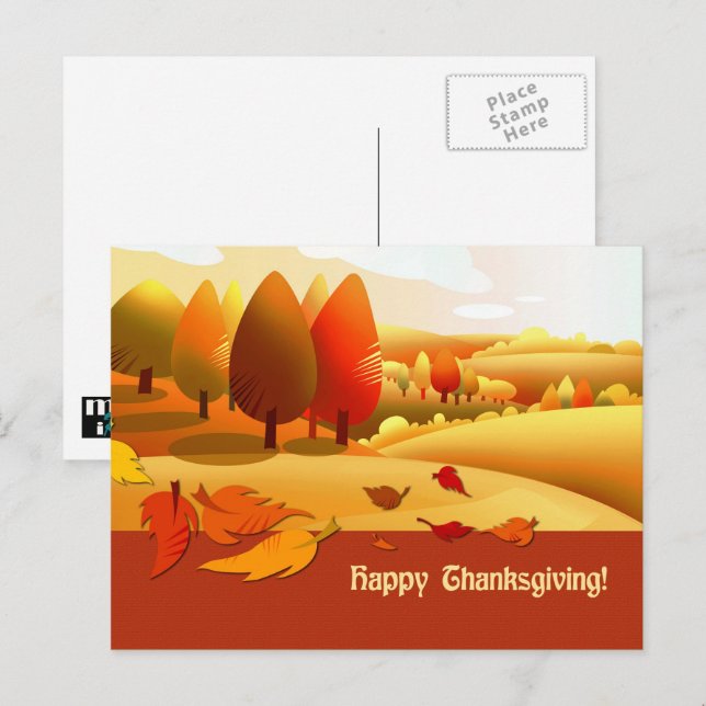 Cartes Pour Fêtes Annuelles Bon thanksgiving Paysage d'automne (Devant / Derrière)