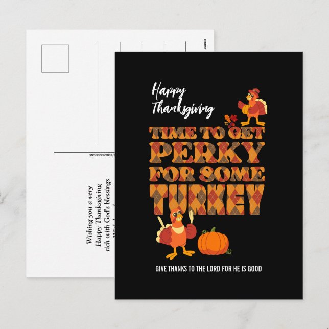 Cartes Pour Fêtes Annuelles Bon thanksgiving PERKY POUR TURQUIE Christian (Devant / Derrière)