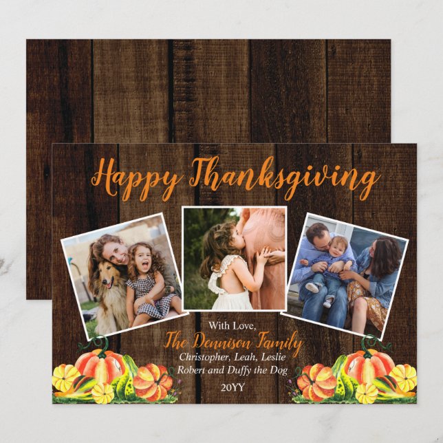 Cartes Pour Fêtes Annuelles Bon thanksgiving photo Rustic Woodsy Citrouille (Devant / Derrière)