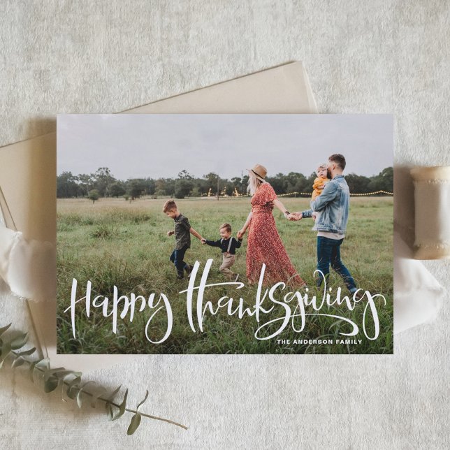 Cartes Pour Fêtes Annuelles Bon thanksgiving photo White Modern Calligraphy (Créateur téléchargé)