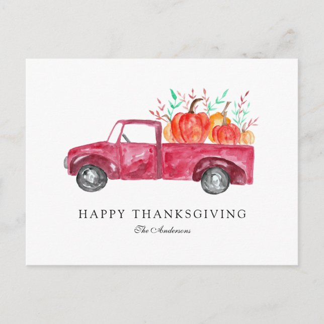 Cartes Pour Fêtes Annuelles Bon thanksgiving Red Truck Automne Citrouille Harv (Devant)