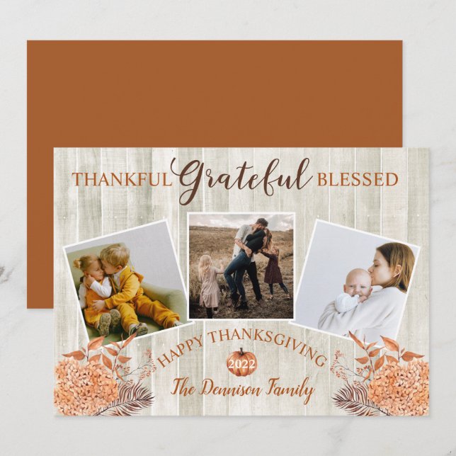 Cartes Pour Fêtes Annuelles Bon thanksgiving Remerciements Gratuit Photo Béni (Devant / Derrière)