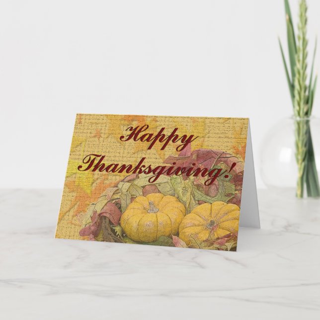 Cartes Pour Fêtes Annuelles Bon thanksgiving Rustique automne laisse Gourds (Devant)