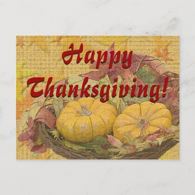 Cartes Pour Fêtes Annuelles Bon thanksgiving rustique Feuilles Gourdes Personn (Devant)