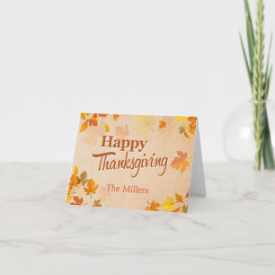 Cartes Pour Fêtes Annuelles bon thanksgiving Script Vintage Feuilles d'automne