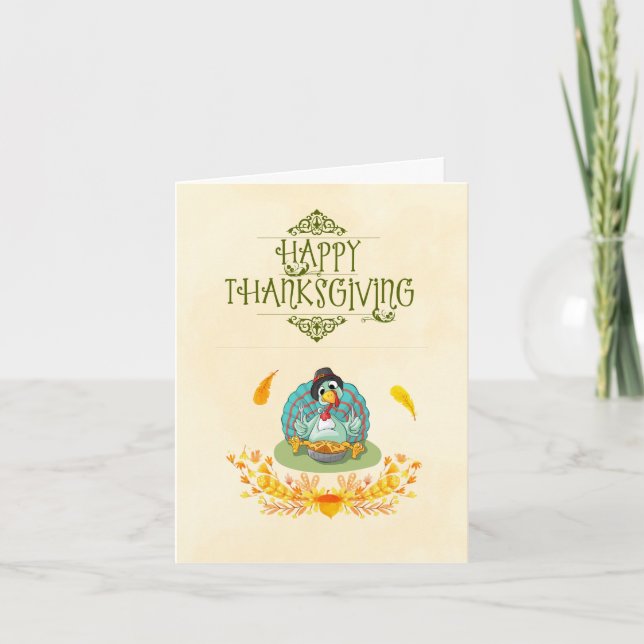 Cartes Pour Fêtes Annuelles Bon thanksgiving Turquie Manger Citrouille tarte (Devant)