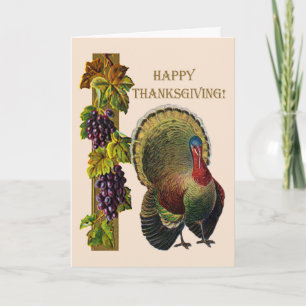 Cartes Pour Fêtes Annuelles Bon thanksgiving vintage Turquie et raisins, ZSSG