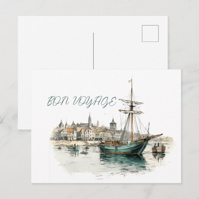 Cartes Pour Fêtes Annuelles Bon Voyage Voilier (Devant / Derrière)