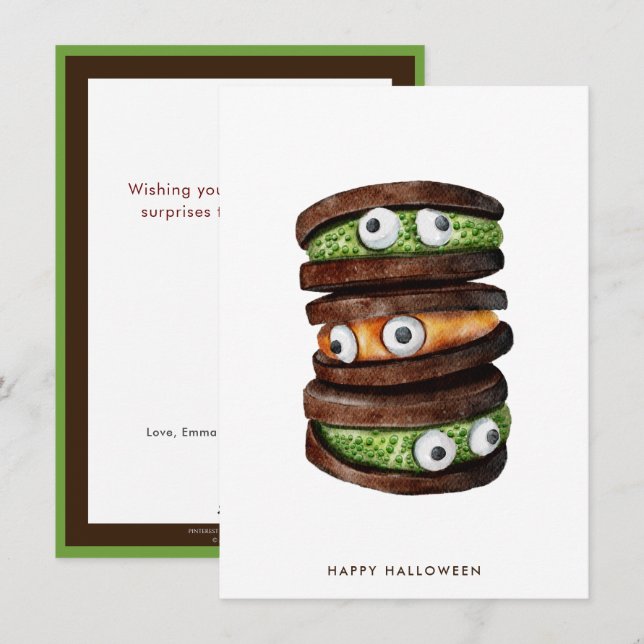 Cartes Pour Fêtes Annuelles Bonbon de Halloween en forme de cookie (Devant / Derrière)