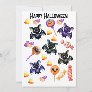Cartes Pour Fêtes Annuelles Bonbon éffrayant pour chauves-souris, Aquarelle, H