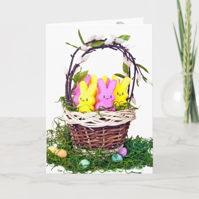 Cartes Pour Fêtes Annuelles Bonbons de lapin de Pâques dans le panier (Devant)