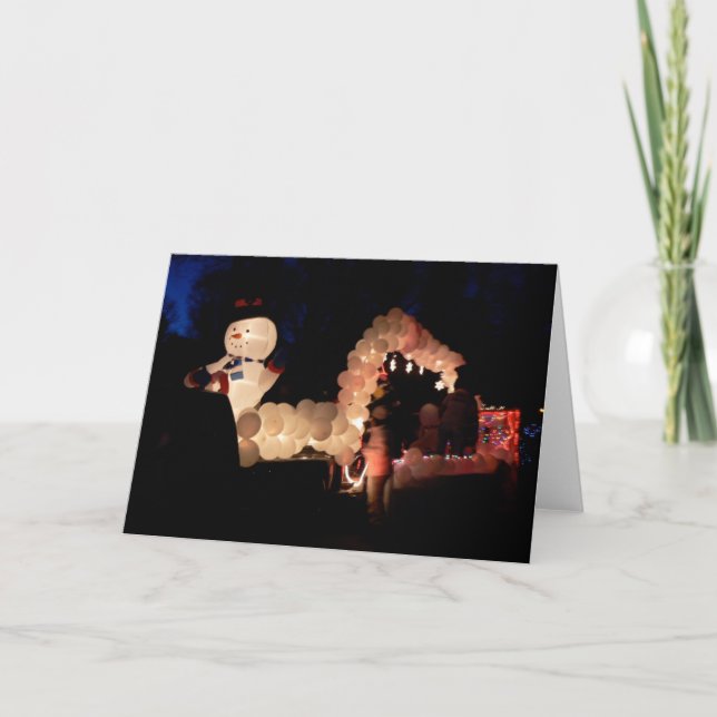 Cartes Pour Fêtes Annuelles Bonhomme de neige au défilé de lumière électrique (Devant)