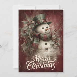 Cartes Pour Fêtes Annuelles Bonhomme de neige avec écharpe à carreaux et houx