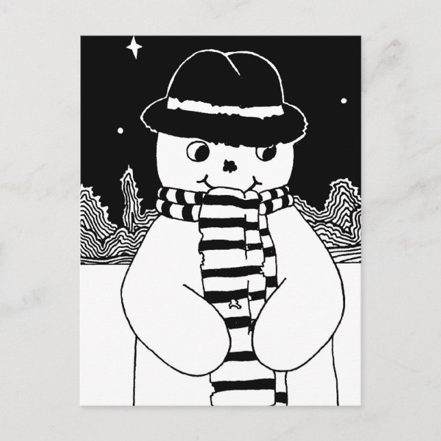 Cartes Pour Fêtes Annuelles bonhomme de neige blanc et noir à noël (Devant)