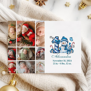 Cartes Pour Fêtes Annuelles Bonhomme de neige bleu 9 Photo Premier Noël