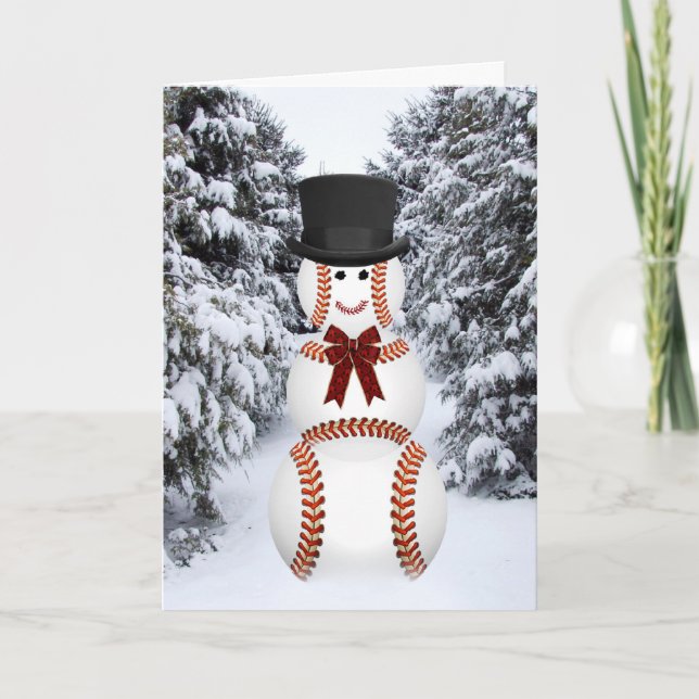 Cartes Pour Fêtes Annuelles Bonhomme de neige de base-ball (Devant)