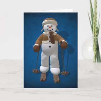 Cartes Pour Fêtes Annuelles Bonhomme de neige de cru de ski
