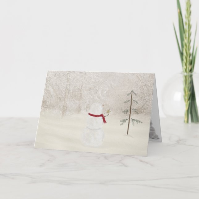 Cartes Pour Fêtes Annuelles bonhomme de neige de Noël avec étoile d'or (Devant)