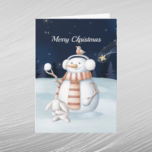 Cartes Pour Fêtes Annuelles Bonhomme de neige de Noël Boules de neige Lapin Ci