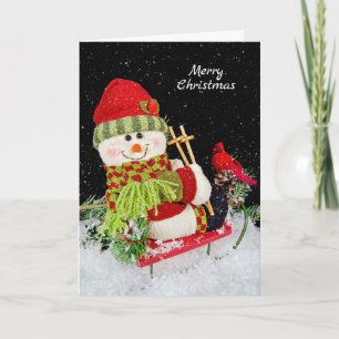 Cartes Pour Fêtes Annuelles bonhomme de neige de Noël en traîneau