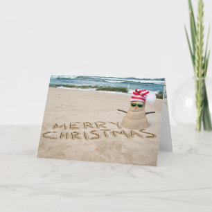 Cartes Pour Fêtes Annuelles bonhomme de neige de Noël sur la plage