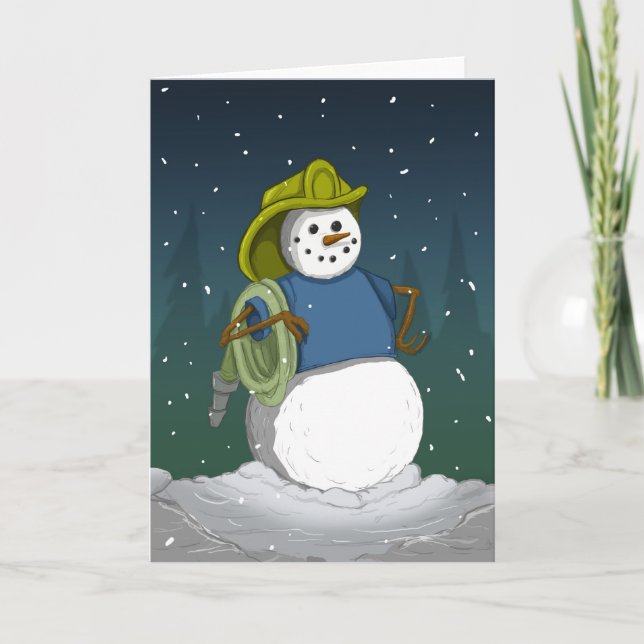Cartes Pour Fêtes Annuelles Bonhomme de neige de sapeur-pompier (Devant)