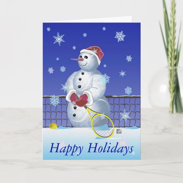 Cartes Pour Fêtes Annuelles Bonhomme de neige de tennis bonnes fêtes (Devant)