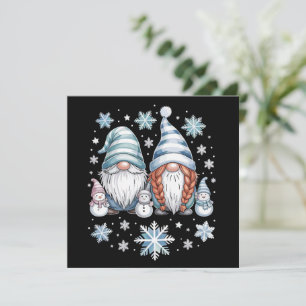 Cartes Pour Fêtes Annuelles Bonhomme de neige drôle Gnomies avec flocons de ne