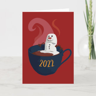 Cartes Pour Fêtes Annuelles Bonhomme de neige en guimauve dans un chocolat cha