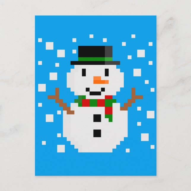 Cartes Pour Fêtes Annuelles Bonhomme de neige en Pixel Art (Devant)