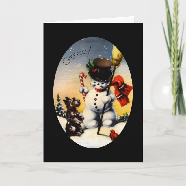 Cartes Pour Fêtes Annuelles Bonhomme de neige et chien de Scotty salut ! (Devant)