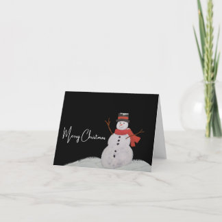 Cartes Pour Fêtes Annuelles Bonhomme de neige la nuit. Joyeux Noël.