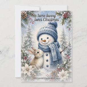 Cartes Pour Fêtes Annuelles Bonhomme de neige Lapin Aquarelle Noël Vacances de