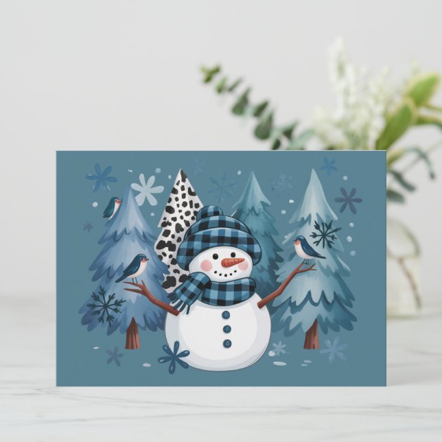 Cartes Pour Fêtes Annuelles Bonhomme de neige Noël drôle Xmas vacances Arbres (Debout devant)
