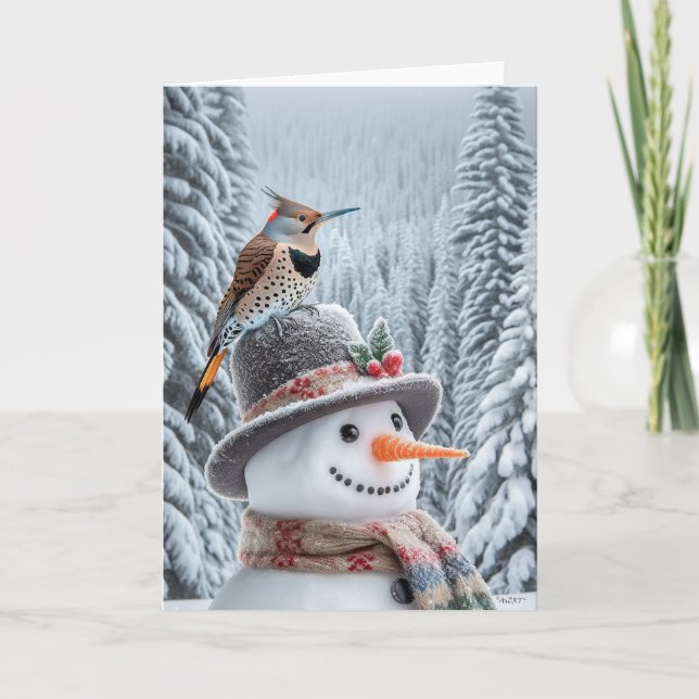 CARTES POUR FÊTES ANNUELLES BONHOMME DE NEIGE NORTHERN FLICKER - PAYS DE RÊVE  (Devant)