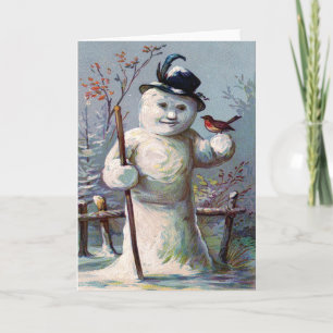 Cartes Pour Fêtes Annuelles Bonhomme de neige Oiseau Hiver Neige Oiseau chante